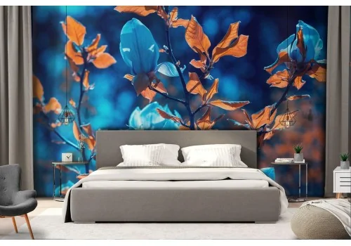 Carta da Parati natura foglie blu albero 2