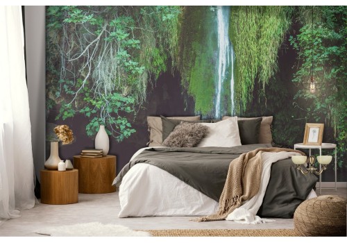 Carta da Parati lago con cascata nel bosco paesaggio natura 2