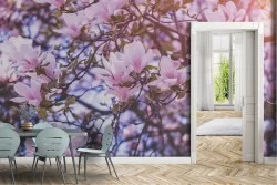 Oriental Zen Wallpaper with Trees and Flowers