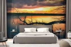 Wallpaper landscape lake sunset forest