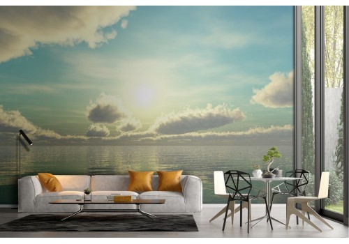 Wallpaper landscape sea with sun in the sky