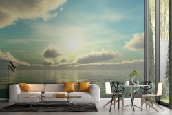 Carta da Parati paesaggio mare con sole nel cielo