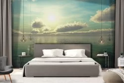 Carta da Parati paesaggio mare con sole nel cielo