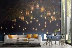 Carta da Parati albero con lanterne fotografia paesaggio
