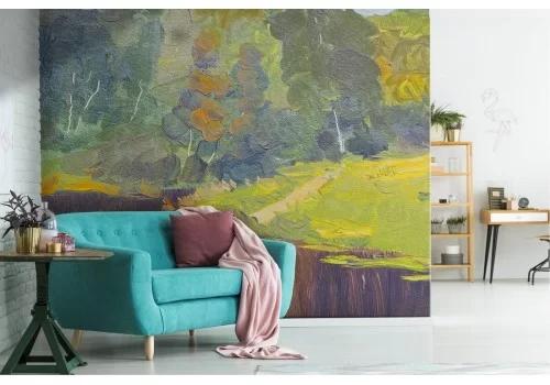 Carta da Parati paesaggio lago nel bosco dipinto