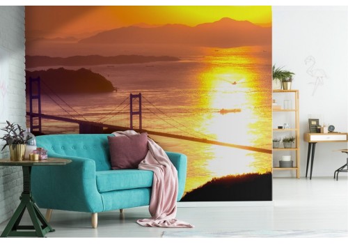 Wallpaper landscape bridge over the sea sunset dawn