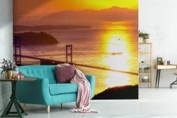 Wallpaper landscape bridge over the sea sunset dawn