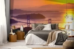 Wallpaper landscape bridge over the sea sunset dawn