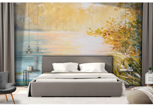 Wallpaper landscape painted lake in the woods 2