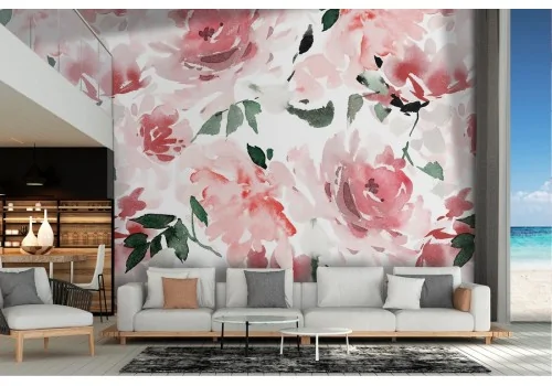 Modern nature pink flowers wallpaper pattern