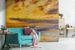 Wallpaper sea at sunset landscape painting