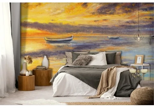 Wallpaper sea at sunset landscape painting 2