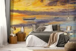 Wallpaper sea at sunset landscape painting