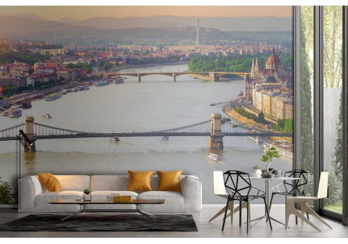 Wallpaper bridge over the river city landscape