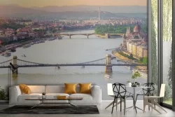 Carta da Parati ponte sul fiume paesaggio città