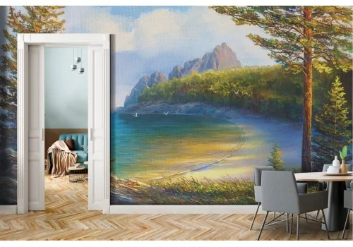Wallpaper painted beach with forest
