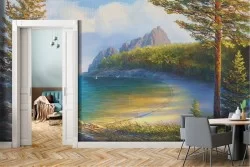 Wallpaper painted beach with forest