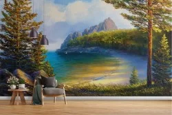 Wallpaper painted beach with forest