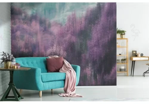 Carta da Parati foresta dipinto paesaggio rosa