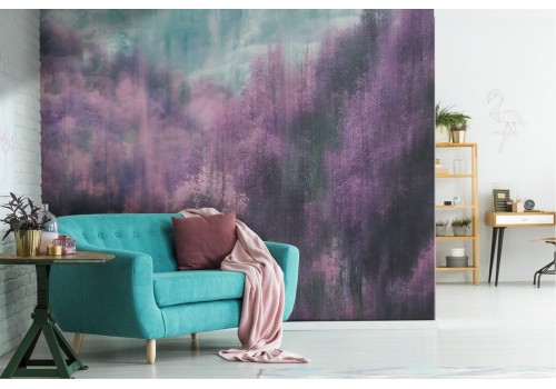 Forest wallpaper painted pink landscape