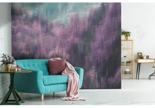 Forest wallpaper painted pink landscape