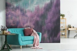 Carta da Parati foresta dipinto paesaggio rosa