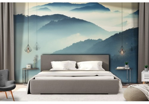 Wallpaper landscape mountains with trees in the fog 2