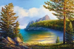 Carta da Parati Design e Stili Paesaggi e Natura Dipinti e Acquerelli Foreste e Alberi Spiaggia e Mare