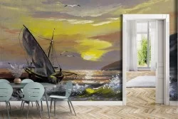 Wallpaper Paintings and Watercolors Vintage Beach and Sea