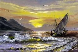 Wallpaper Design and Styles Landscapes and Nature Paintings and Watercolors Beach and Sea Vintage