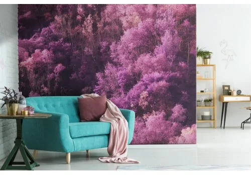 Pink forest woodland landscape wallpaper