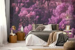 Carta da Parati foresta bosco rosa paesaggio