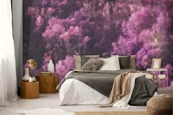 Pink forest woodland landscape wallpaper