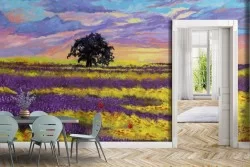 Carta da Parati Dipinti e Acquerelli Fiori Natura Prati e colline