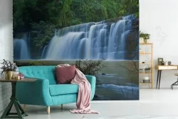 Wallpaper waterfall in the tropical forest landscape