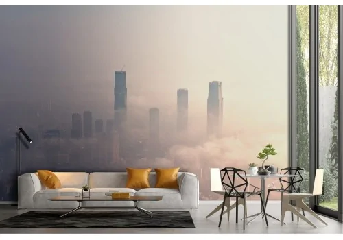 Carta da Parati grattacieli tra le nuvole metropoli paesaggio