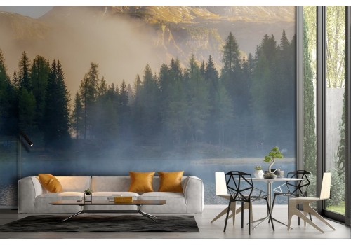 Wallpaper mountain lake landscape with forest