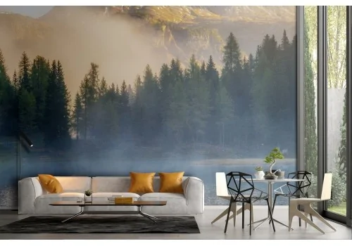 Mountain lake landscape with forest wallpaper