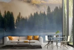 Carta da Parati lago in montagna paesaggio con bosco