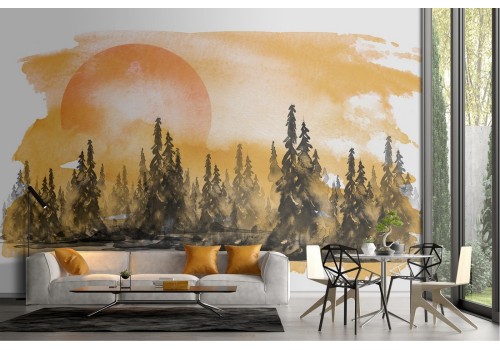 Wallpaper landscape trees painted nature