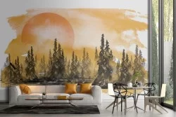 Carta da Parati paesaggio alberi dipinto natura