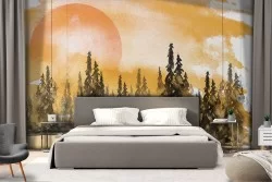 Carta da Parati paesaggio alberi dipinto natura