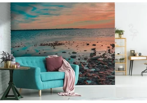 Carta da Parati spiaggia al tramonto mare azzurro