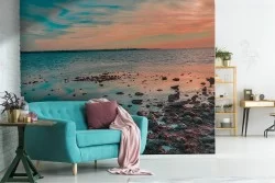 Carta da Parati spiaggia al tramonto mare azzurro