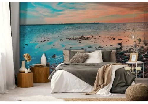 Carta da Parati spiaggia al tramonto mare azzurro 2