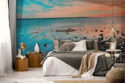 Wallpaper beach at sunset blue sea