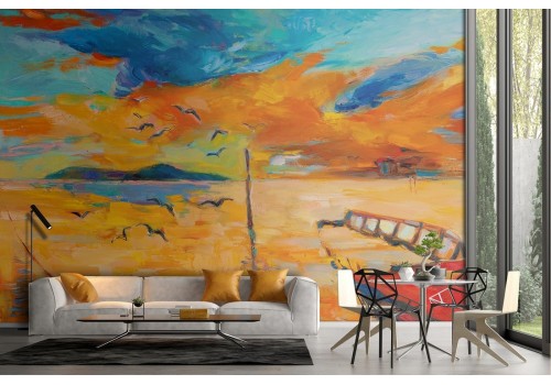 Wallpaper painted sunset on the sea nature landscape