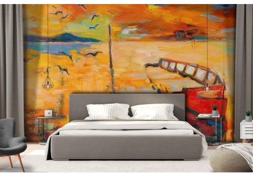 Wallpaper painted sunset on the sea nature landscape 2