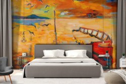 Wallpaper painted sunset on the sea nature landscape