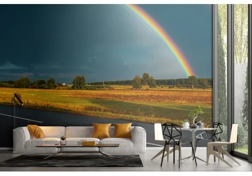 Wallpaper country road with rainbow